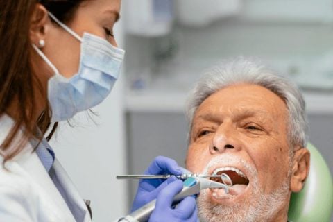 Senior man at the dentist