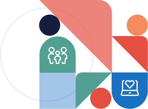 abstract pattern of icons and shapes