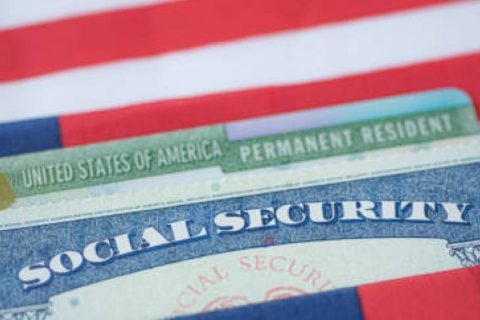 American flag and social security card