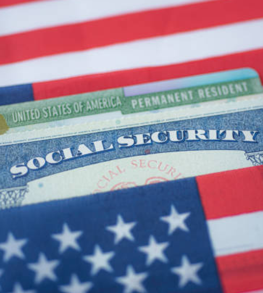 American flag and social security card