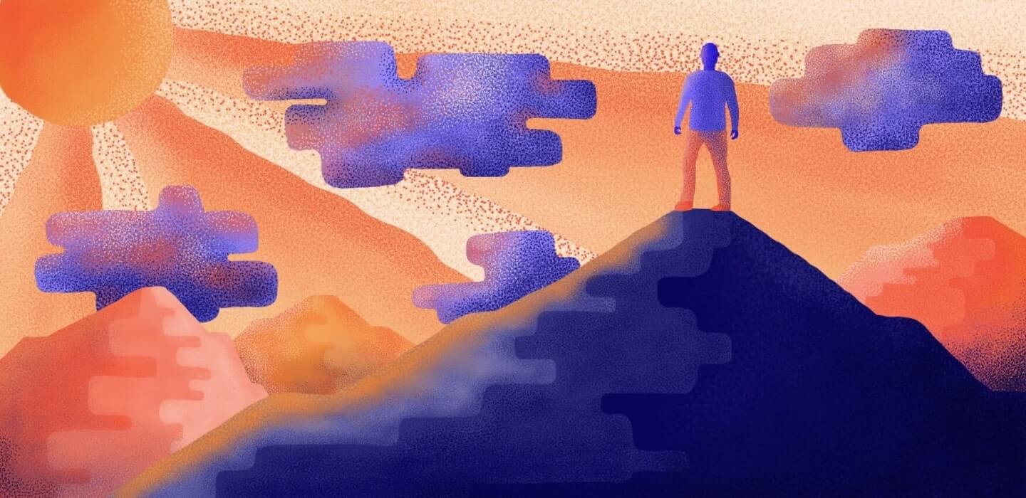 Person on top of mountain illustration