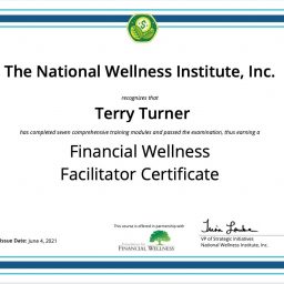 Financial Wellness Facilitator certificate for Terry Turner