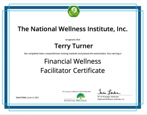 Financial Wellness Facilitator certificate for Terry Turner