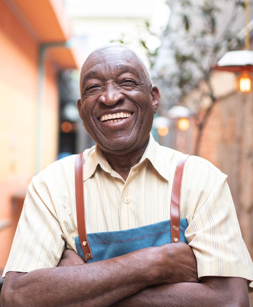 Hero elderly black man smiling