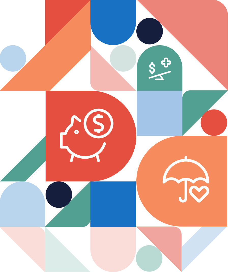 abstract pattern of icons and shapes