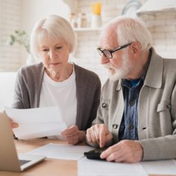 Older couple look at their bills