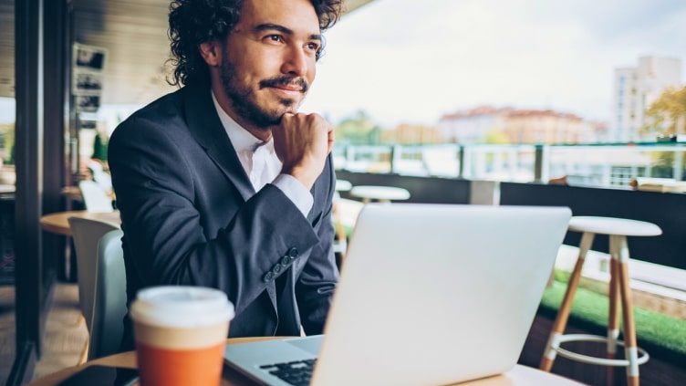 Young man using laptop