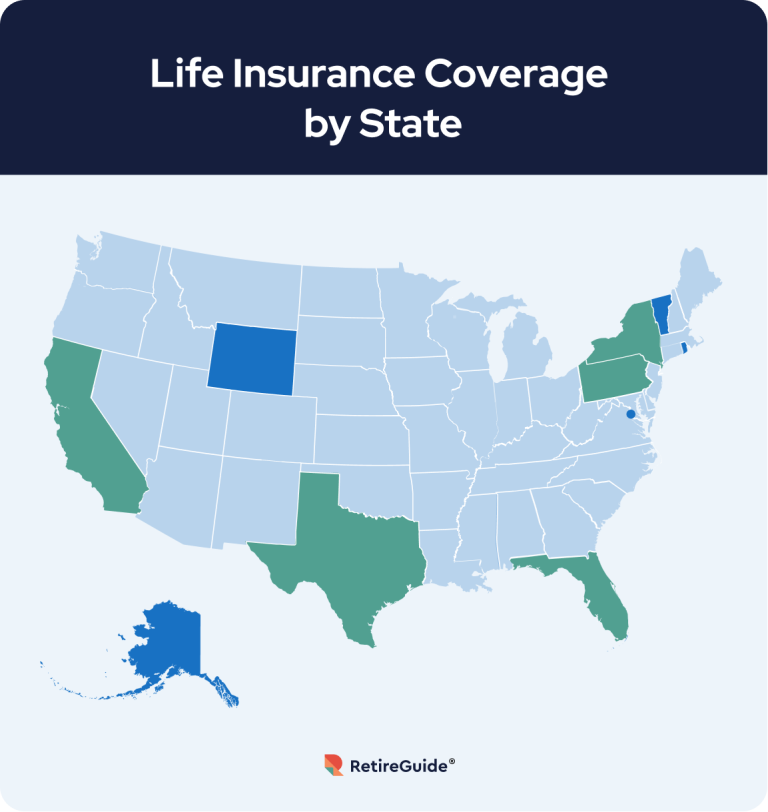 map of the greatest and least- life insurance coverage by state