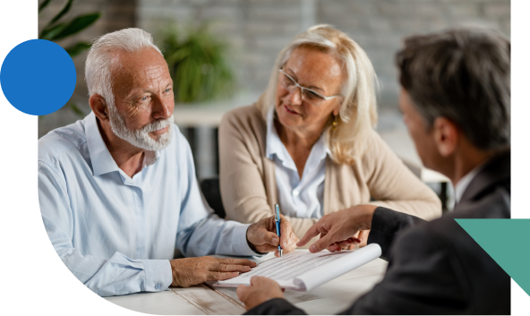 Couple having discussion with business professional