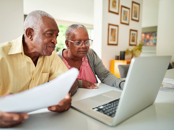 Older couple going over documents together