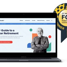 RetireGuide home page with FCS award ribbon