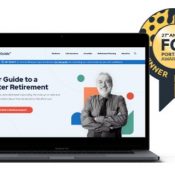 RetireGuide home page with FCS award ribbon