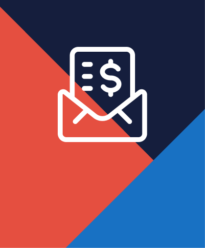 Tax document inside of envelope icon on patterned background