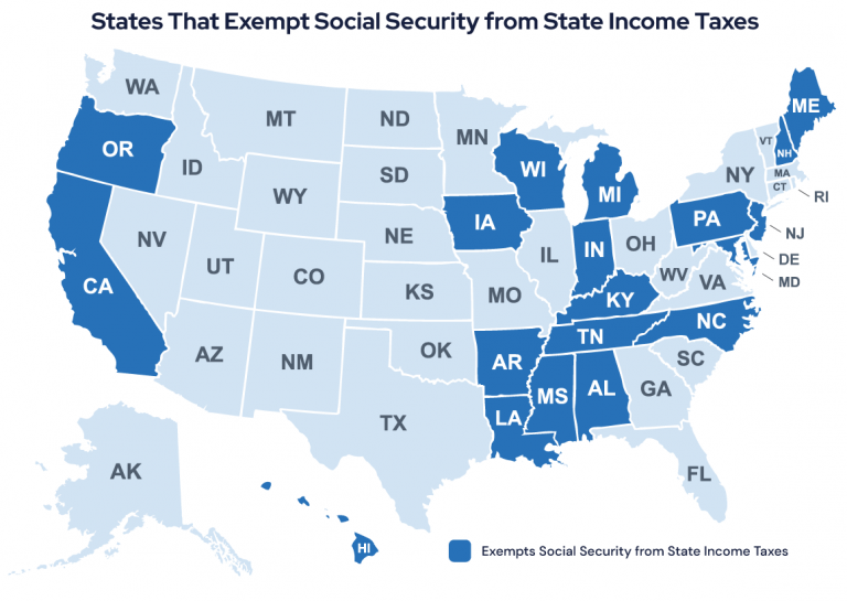 Map of U.S. States That Exempt Social Security from State Income Taxes