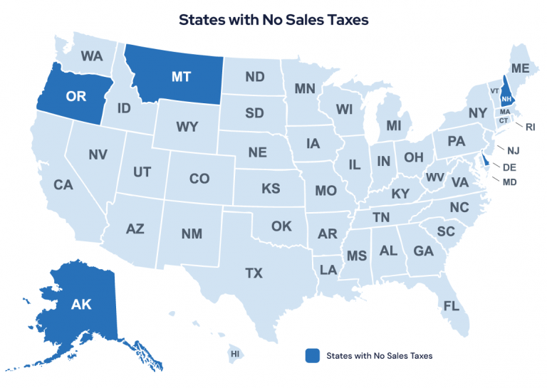 U.S. Map of States with No Sales Taxes