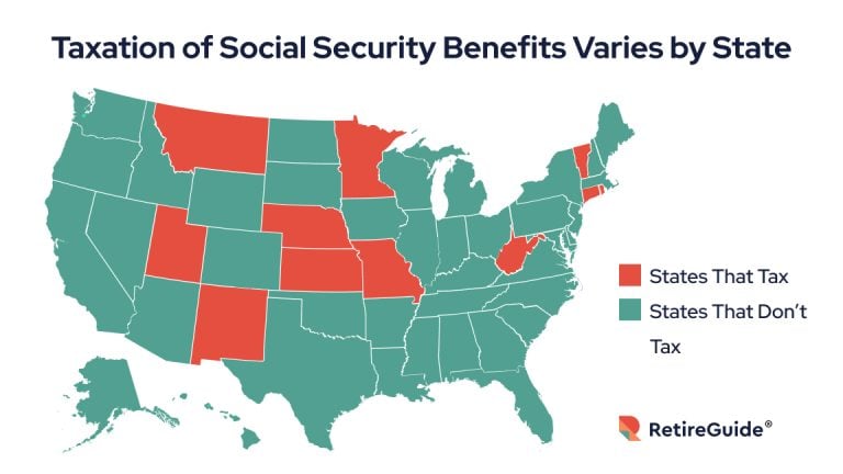 Map showing which states tax and do not tax Social Security benefits