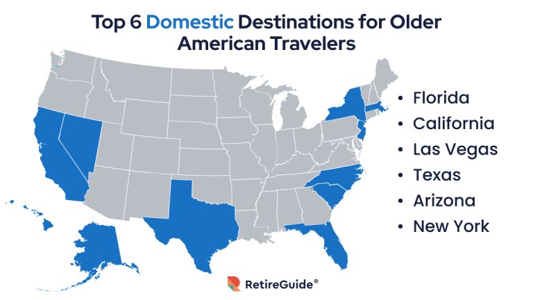 Map of the Top 9 Domestic Destinations for Older American Travelers