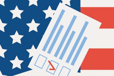 ballot in front of American flag
